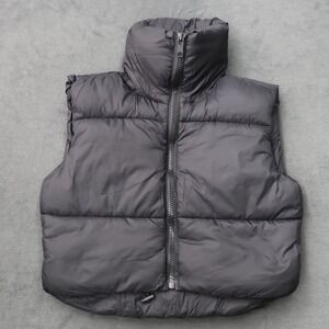 NY Threads Puffer Vest Womens Small Black New Cropped High Neck Quilted Zip